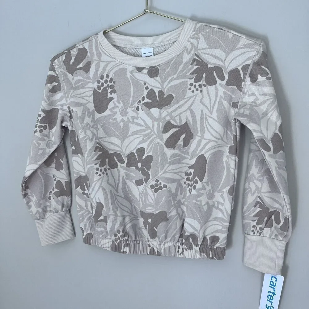 Carter's Girl's Floral Print Sweatshirt Neutral Ivory‎ Cream Size 6 New NWT